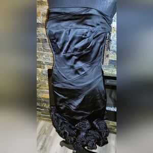 Formal Black Strapless Fitted Dress With Rose Hemline Size Large Jr
